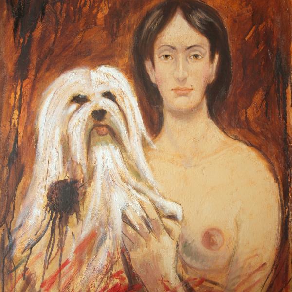 Dama con perro blanco