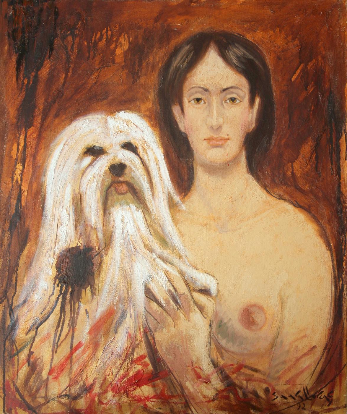 Dama con perro blanco