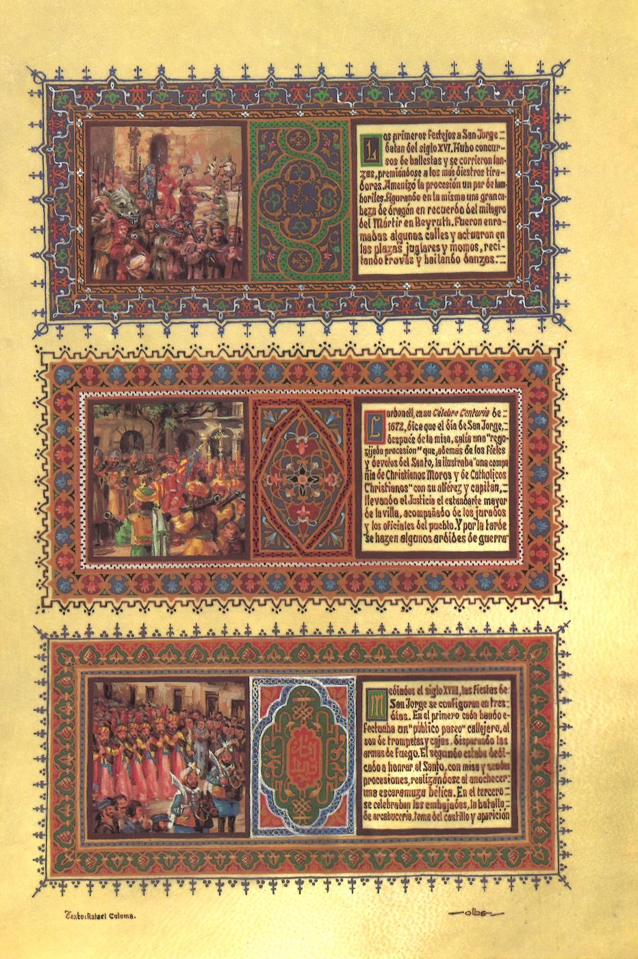 PINTURA MINIADA - LAS FIESTAS DE SAN JORGE SIGLO XVI - INICIO MOROS Y CRISTIANOS SIGLO XVII