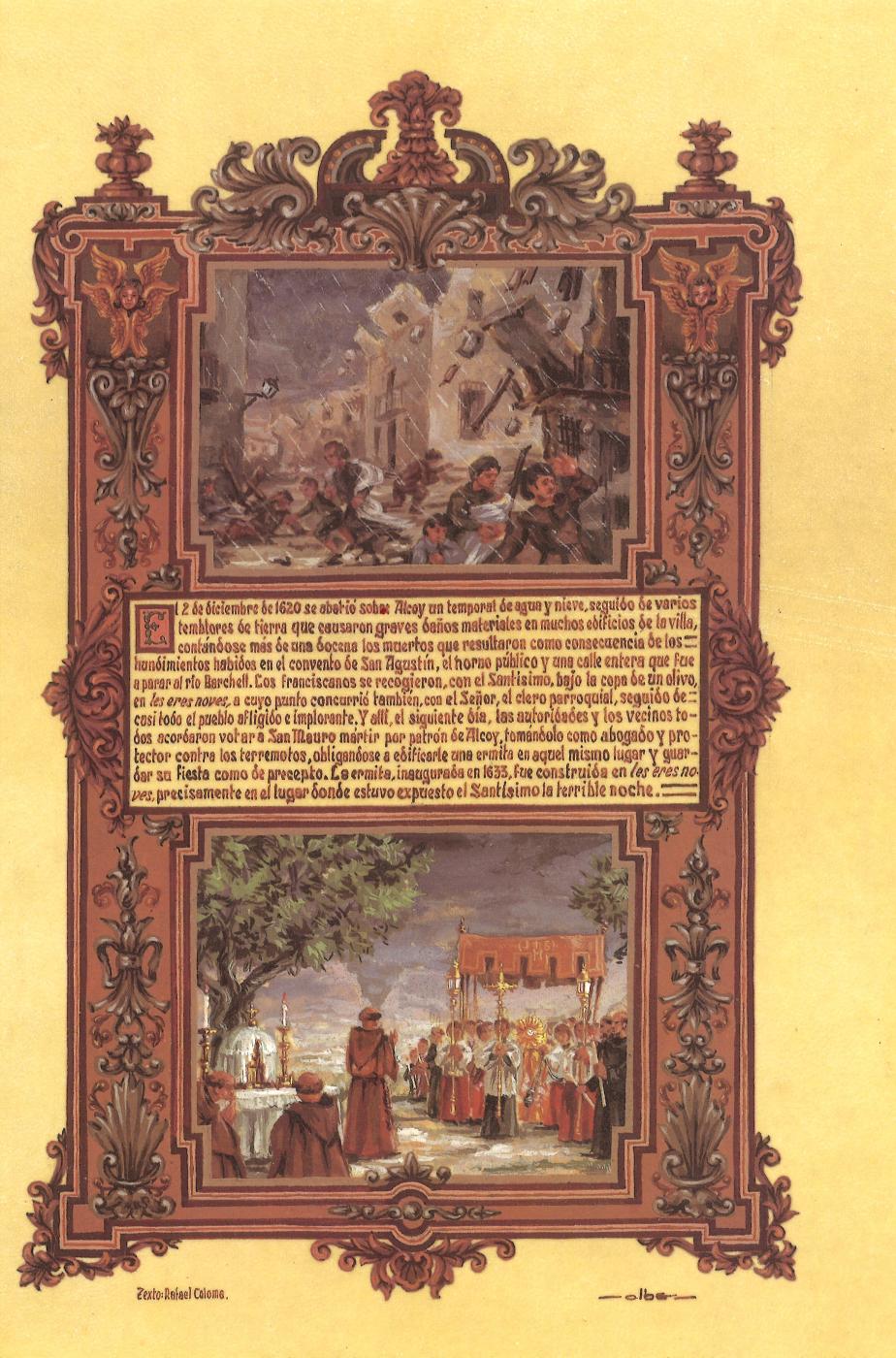 PINTURA MINIADA - LOS TERREMOTOS Y SAN MAURO 1620